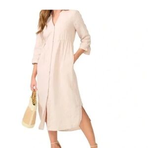 J. McLaughlin Linen Midi Cream Long Sleeve Dress